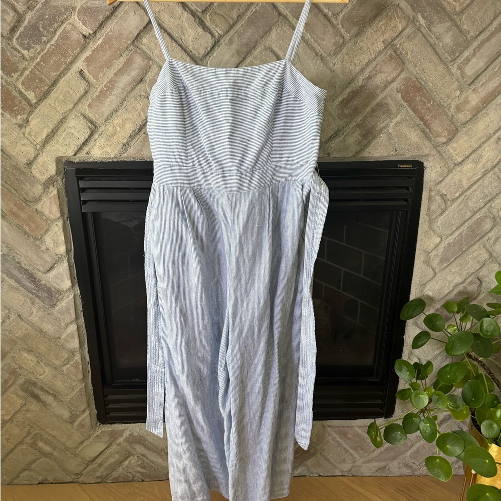 J. Crew Blue and White Striped Linen Jumpsuit